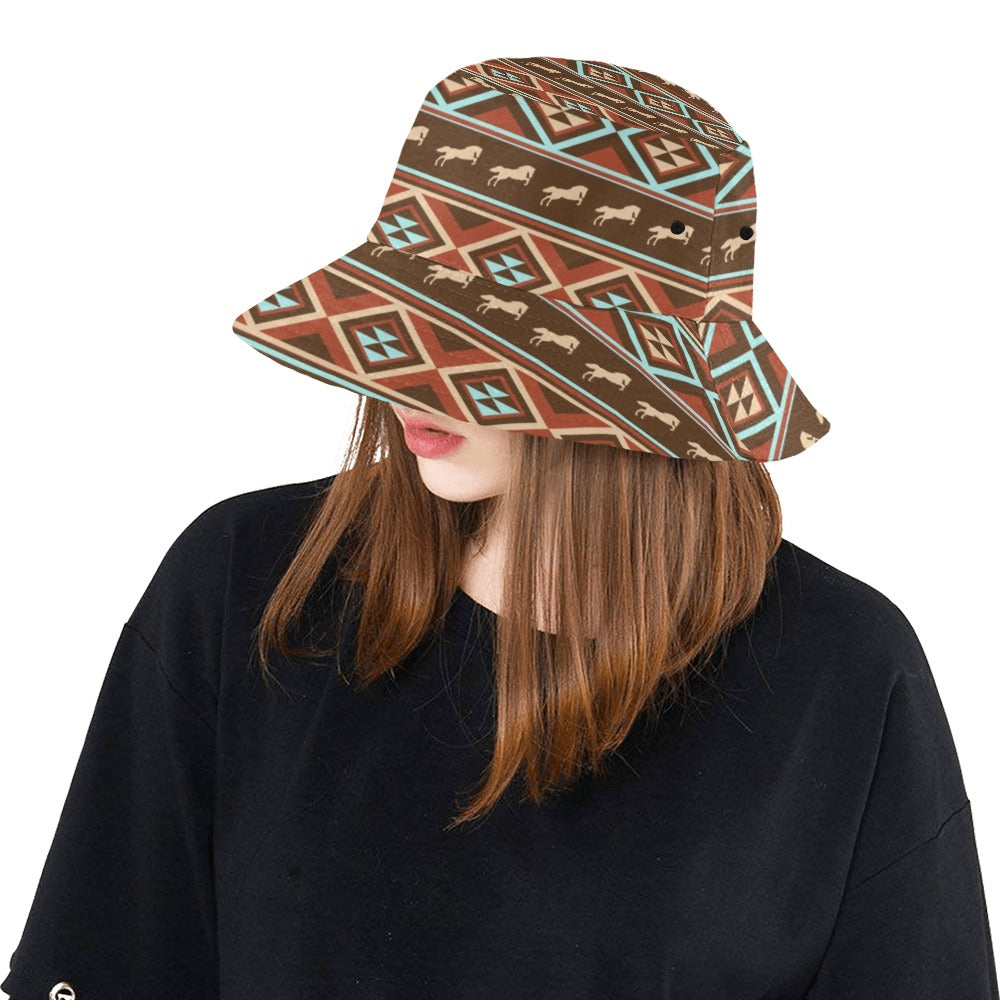 Western Horse Pattern Print LKS301 Unisex Bucket Hat