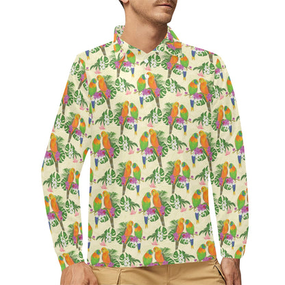 Conures Pattern Print Design 02 Long Sleeve Polo Shirt For Men's