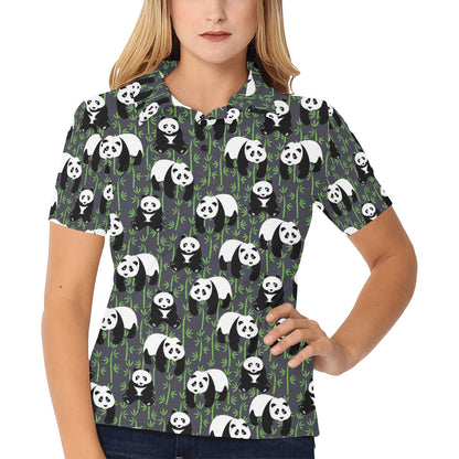 Panda Bear Bamboo Themed Print Women's Polo Shirt