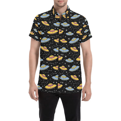 UFO Print Design LKS307 Men Short Sleeve Button Up Shirt