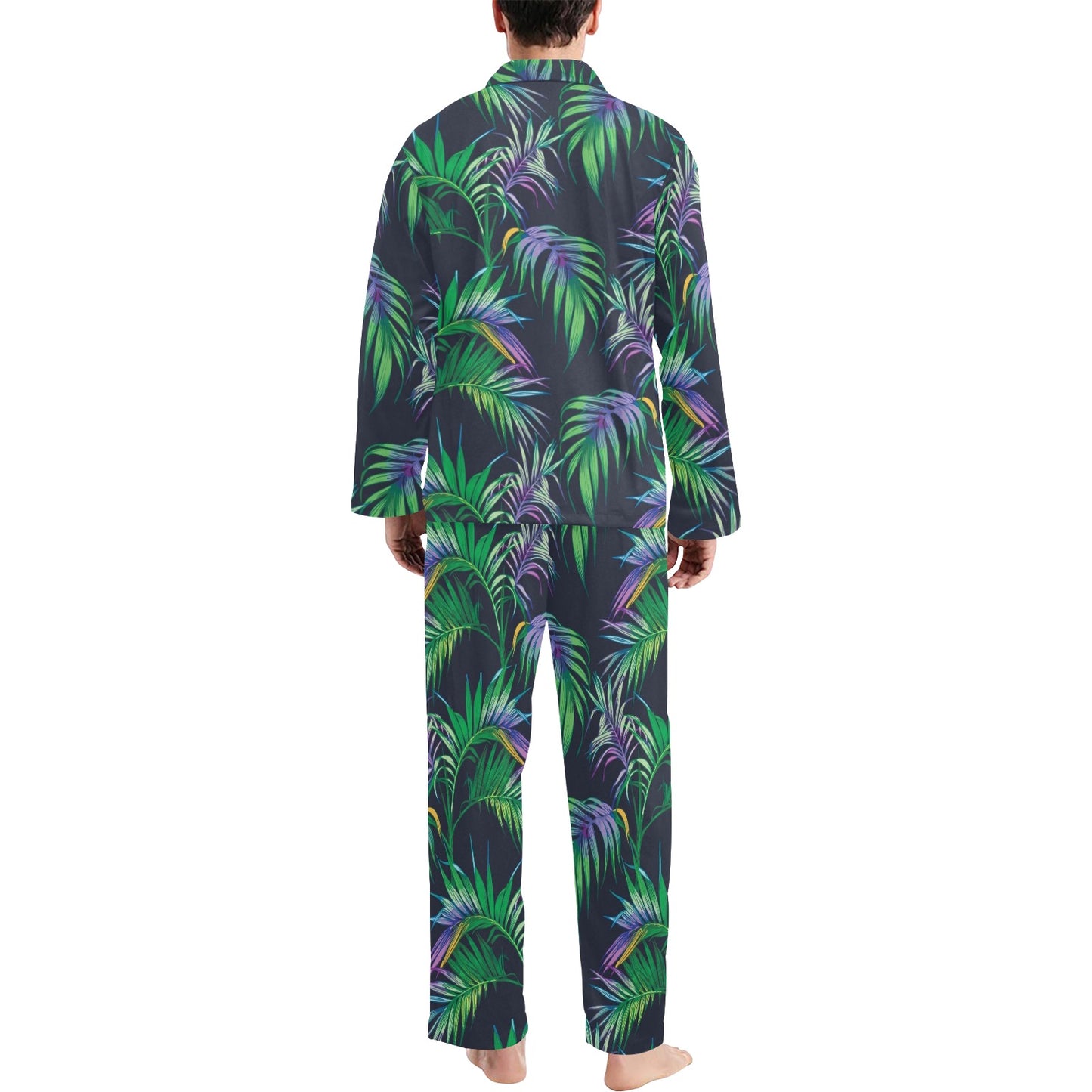 Palm Leaves Pattern Print Design PL04 Men's Long Pajama Set