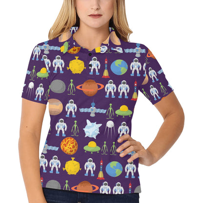 Alien Astronaut Planet Women's Polo Shirt