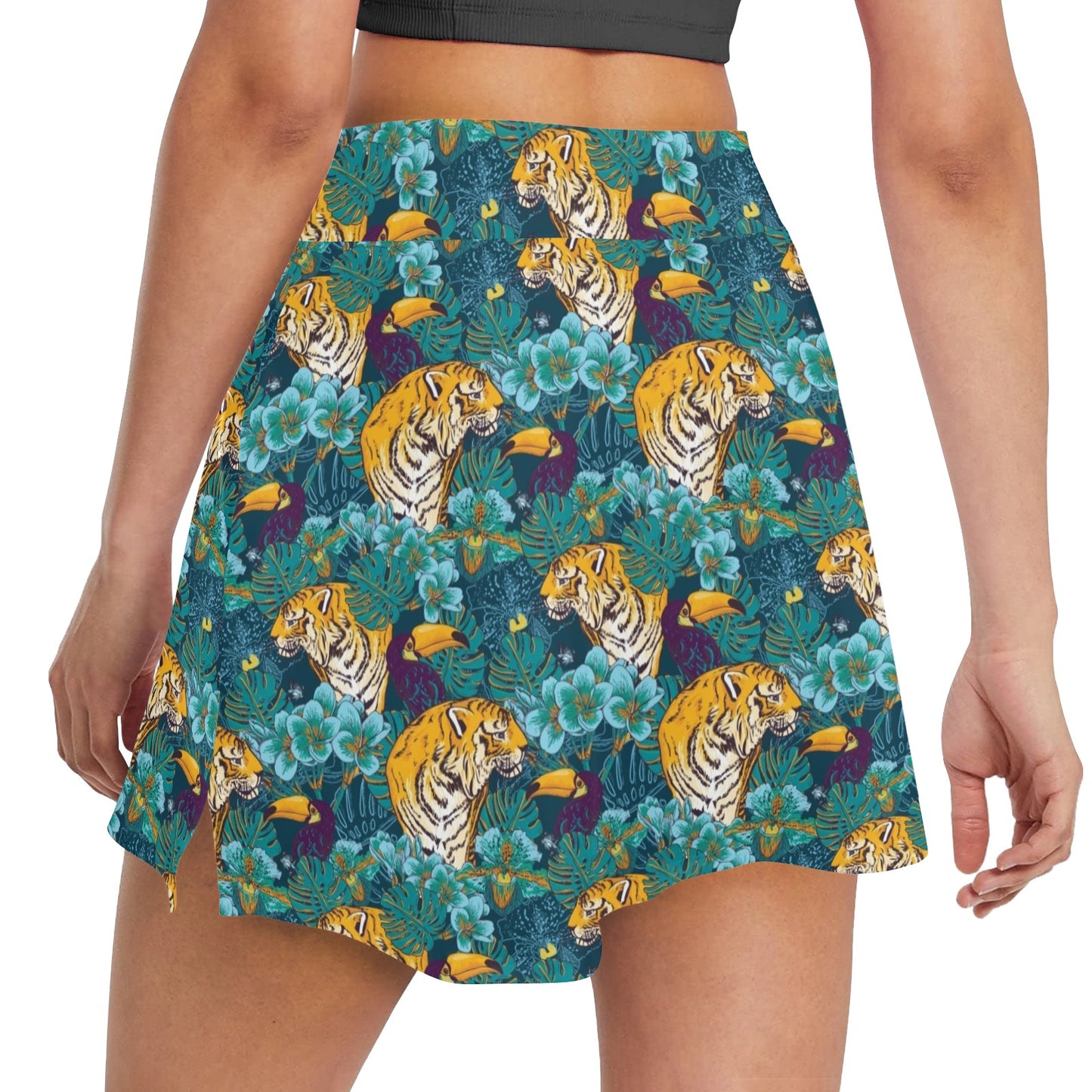 Tiger Tropical Print Design LKS301 17" Golf & Pickleball Skort with Pockets