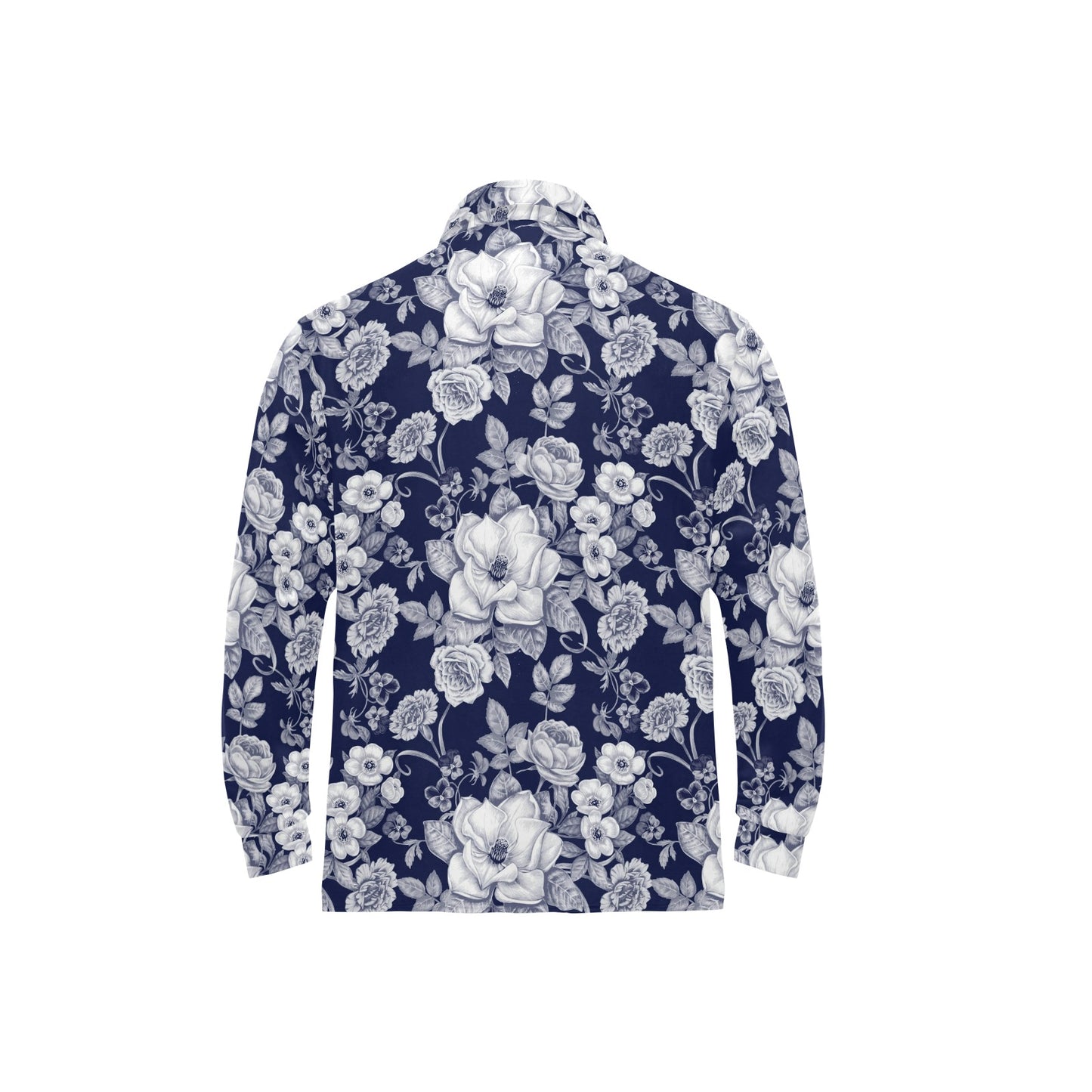 Floral Infrared Pattern Long Sleeve Polo Shirt For Men's