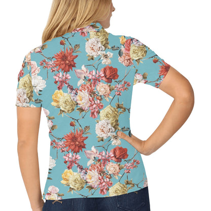 Summer Floral Pattern Print Design SF05 Women's Polo Shirt