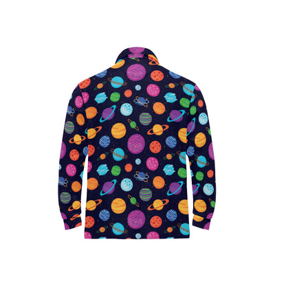 Planet Multicolor Print Design LKS302 Long Sleeve Polo Shirt For Men's