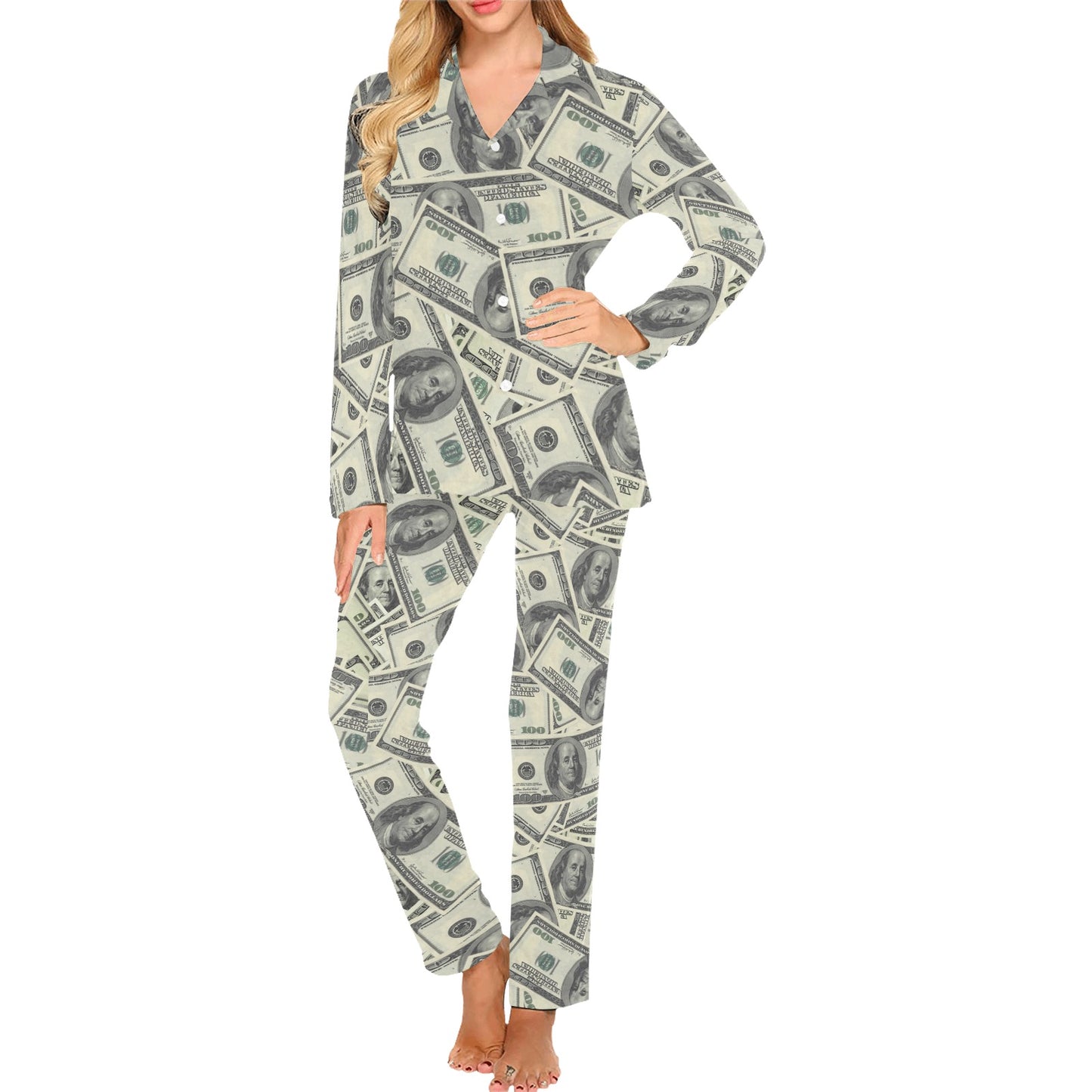 Dollar Pattern Print Design DO02 Women's Long Pajama Set