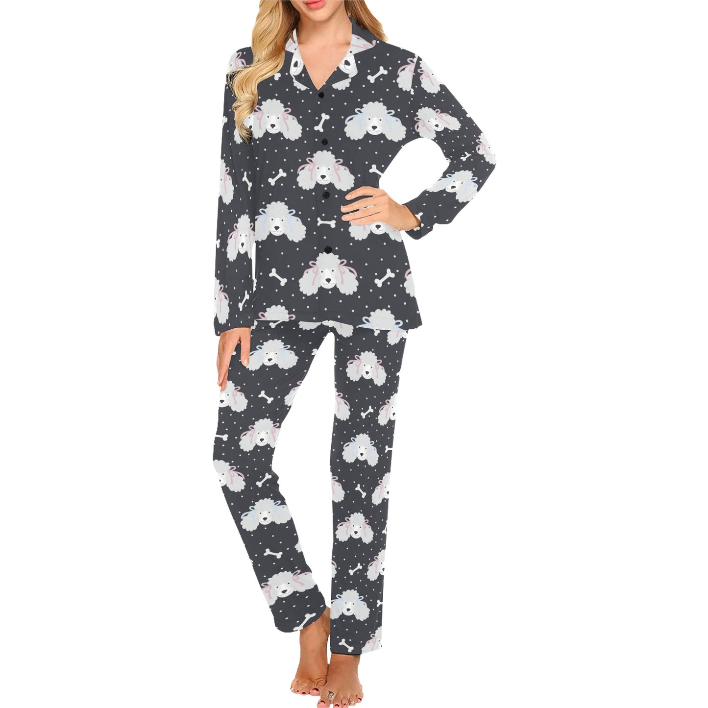 Poodle Pattern Print Design A03 Women's Long Pajama Set