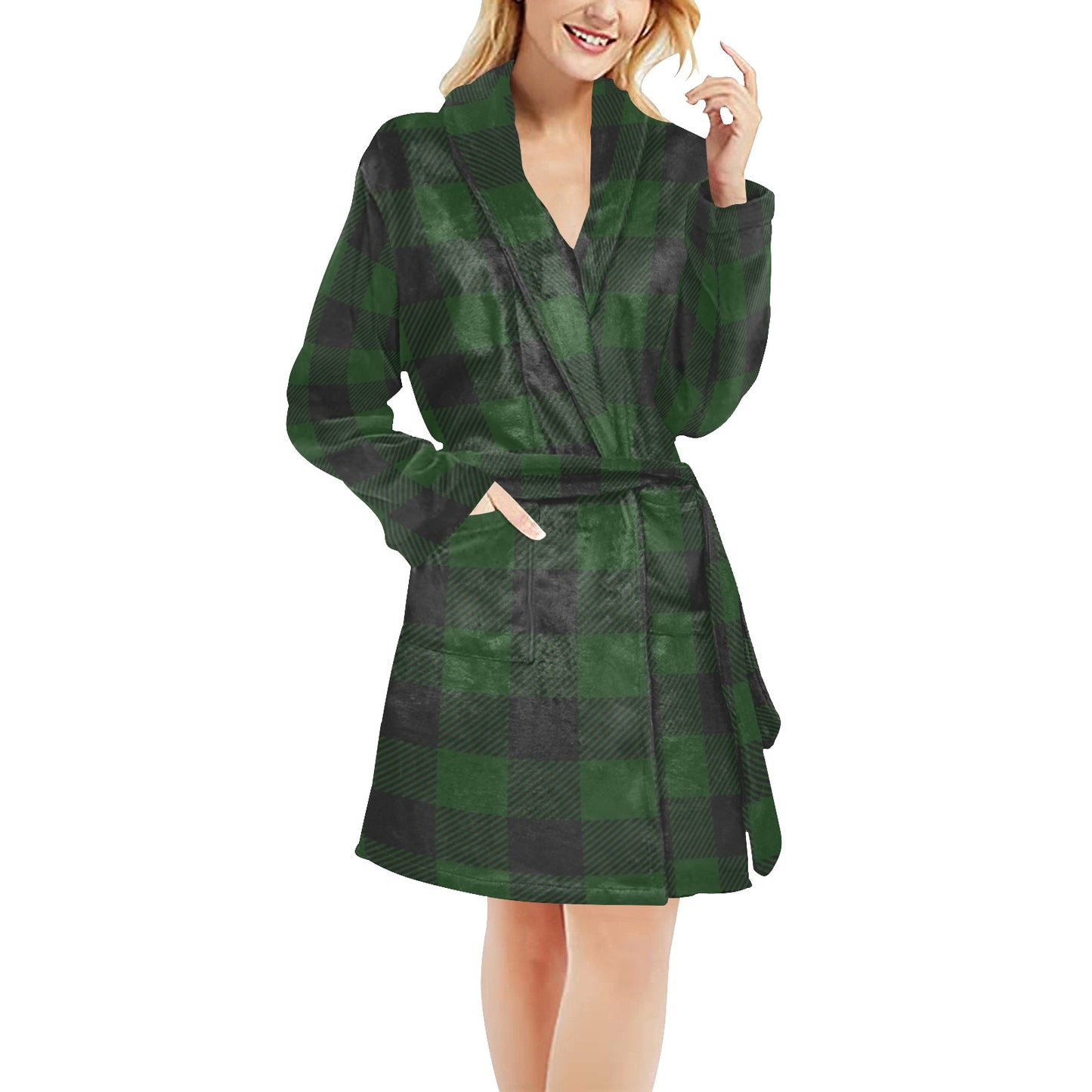 Buffalo check Green Pattern Print Design 02 Women's Fleece Robe