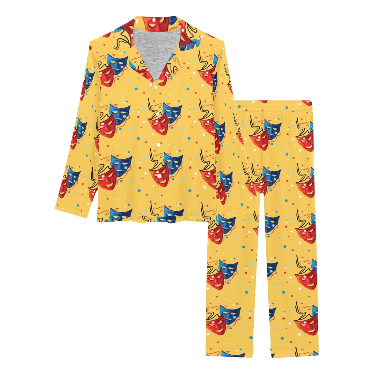 Acting Mask Pattern Print Design 02 Women's Long Pajama Set
