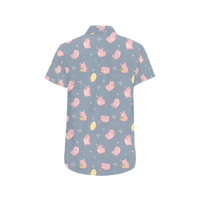 Pig Print Design LKS405 Men Short Sleeve Button Up Shirt