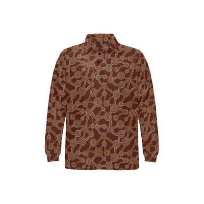 Aboriginal Pattern Print Design 03 Long Sleeve Polo Shirt For Men's
