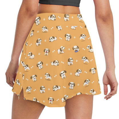 Shih Tzu Print Design LKS304 17" Golf & Pickleball Skort with Pockets