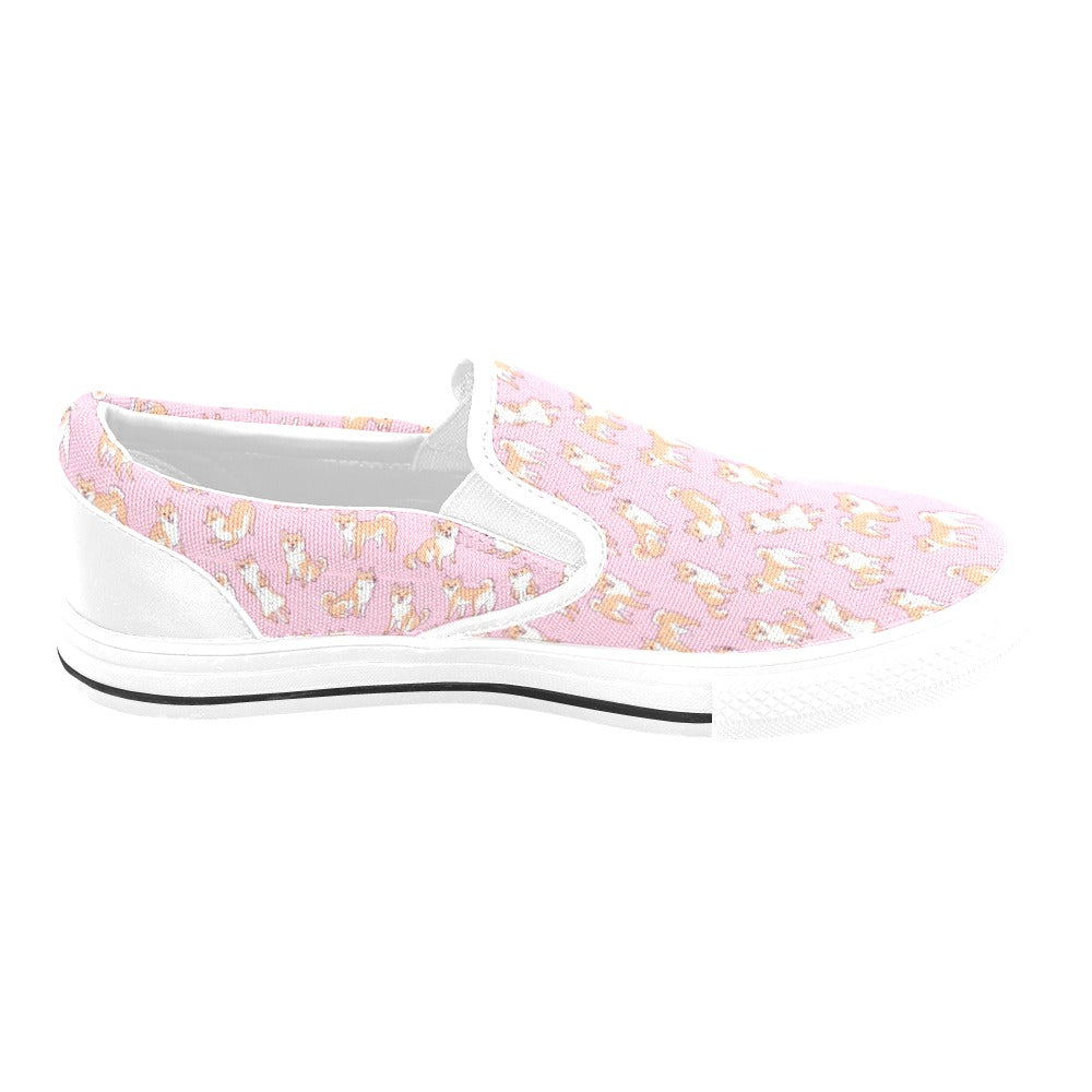 Shiba Inu Print Design LKS303 White Slip Ons Canvas Women's Shoes