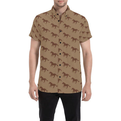 Horse Brown Print Design LKS307 Men Short Sleeve Button Up Shirt