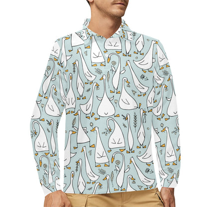 Goose Pattern Print Design 03 Long Sleeve Polo Shirt For Men's