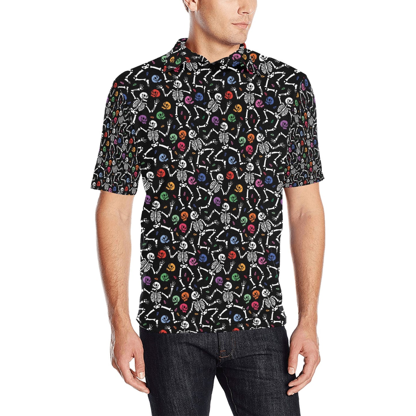 Skeleton Print Design LKS307 Men Polo Shirt