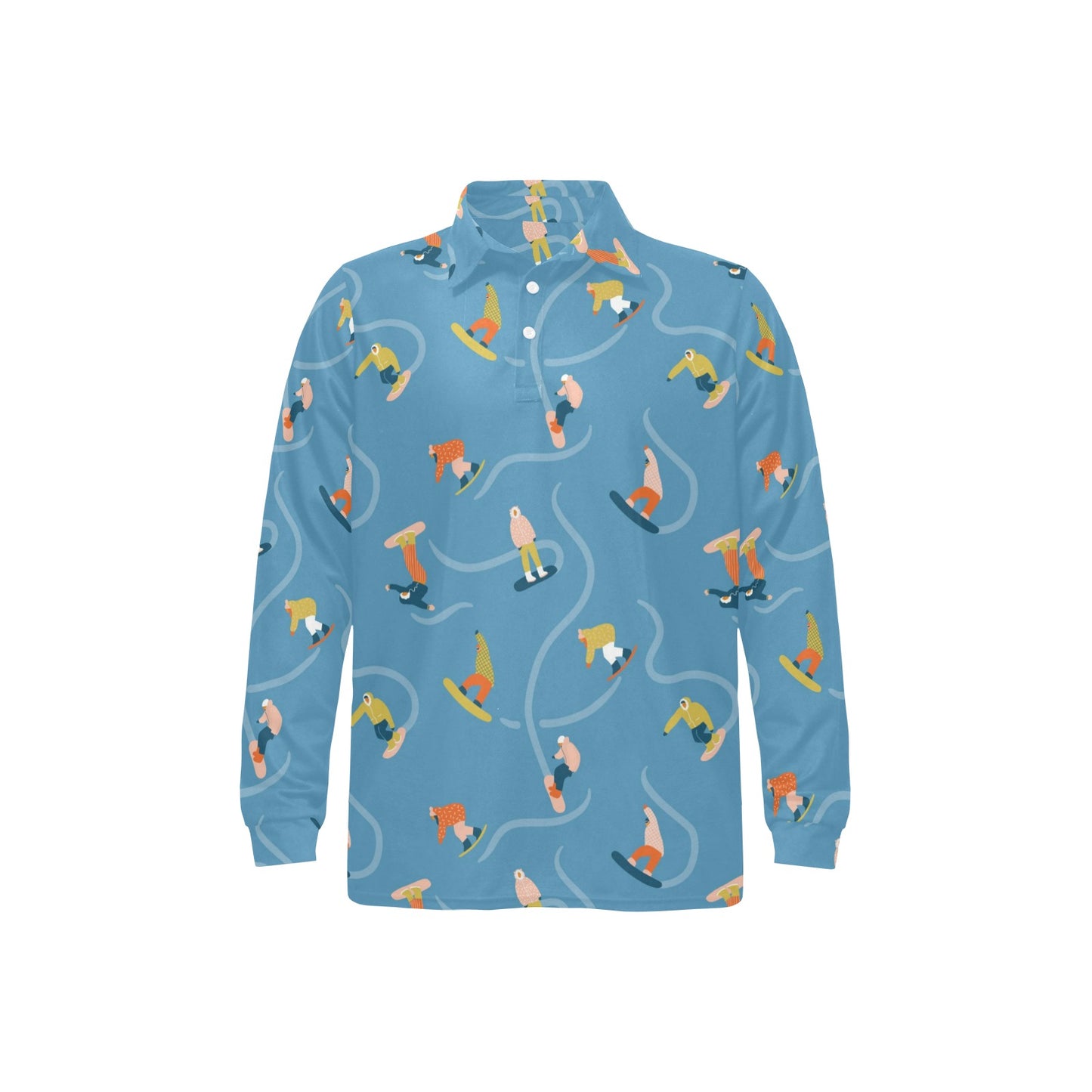 Snowboard Print Design LKS303 Long Sleeve Polo Shirt For Men's