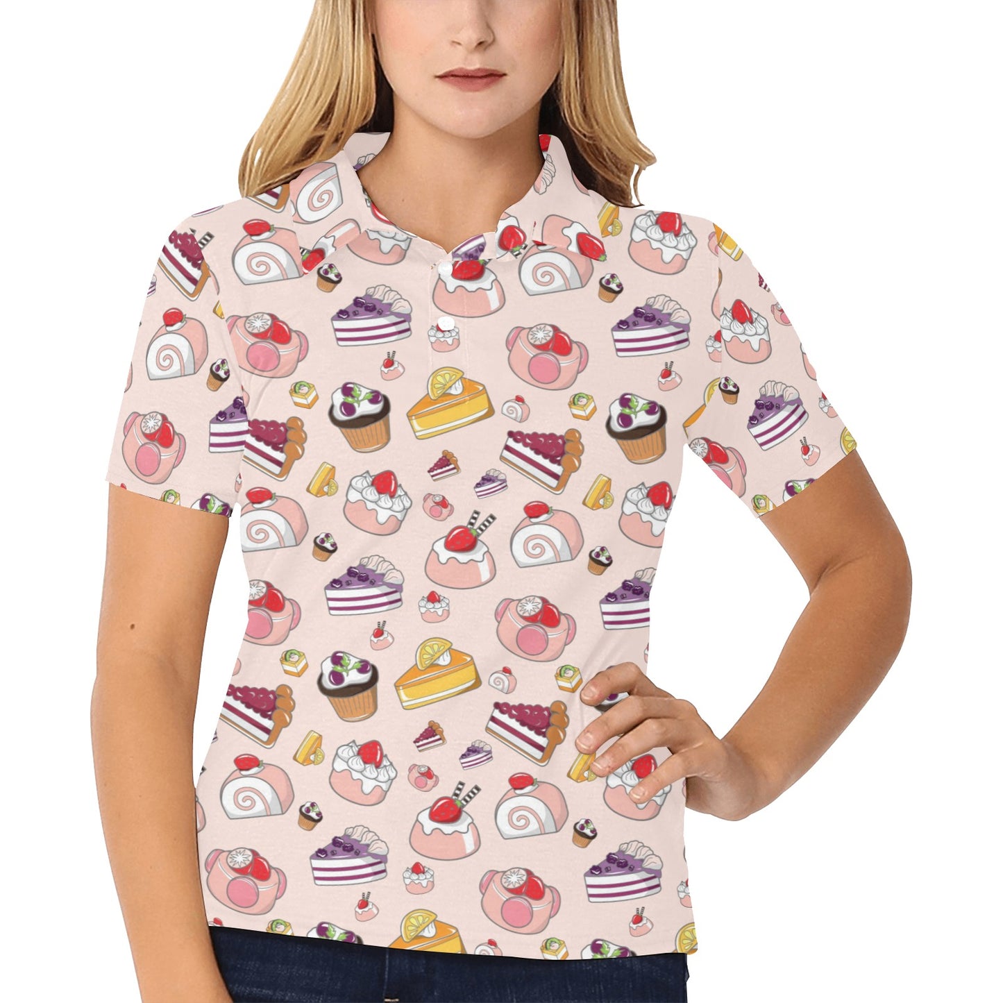 Cake Pattern Print Design 01 Women's Polo Shirt