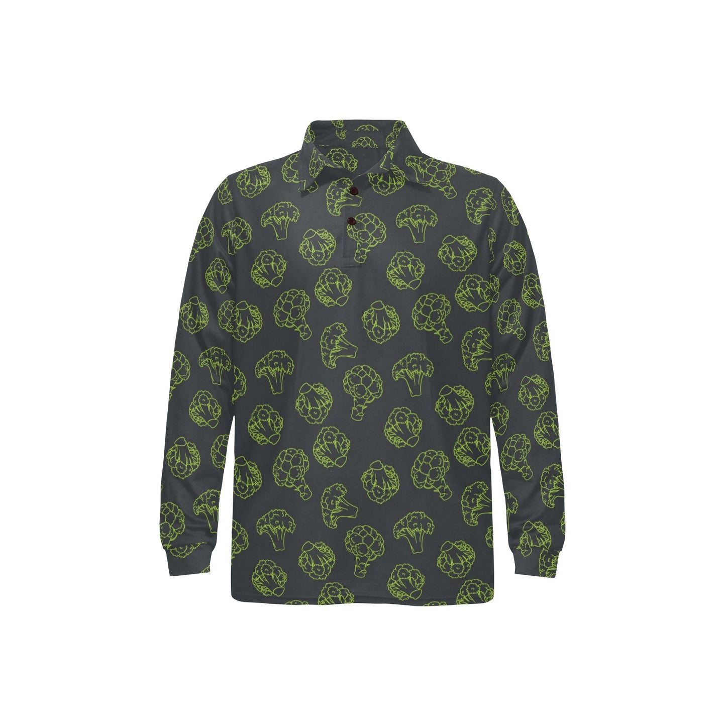 Broccoli Pattern Print Design 01 Long Sleeve Polo Shirt For Men's