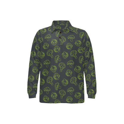 Broccoli Pattern Print Design 01 Long Sleeve Polo Shirt For Men's