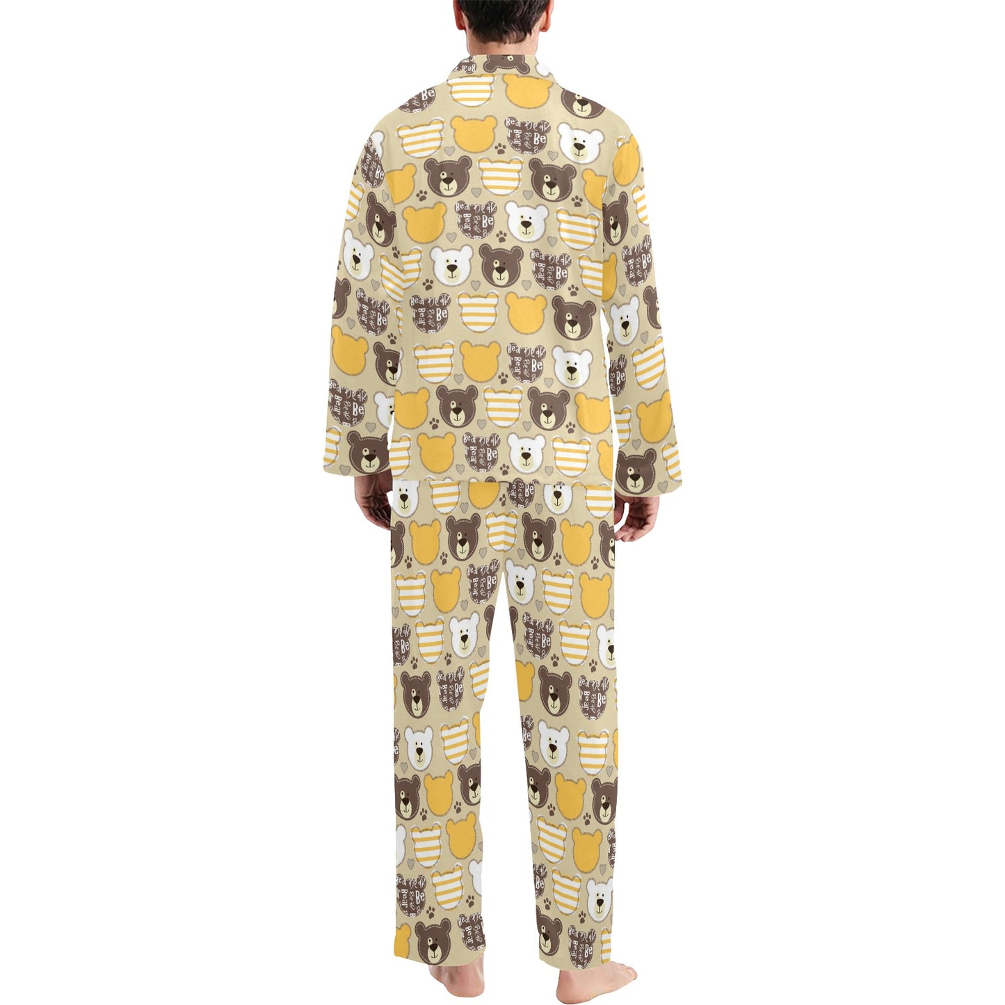 Bear PatchworkPattern Print Design 01 Men's Long Pajama Set