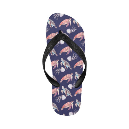 Sea Turtle With Jelly Fish Print Design LKS301 Flip Flops