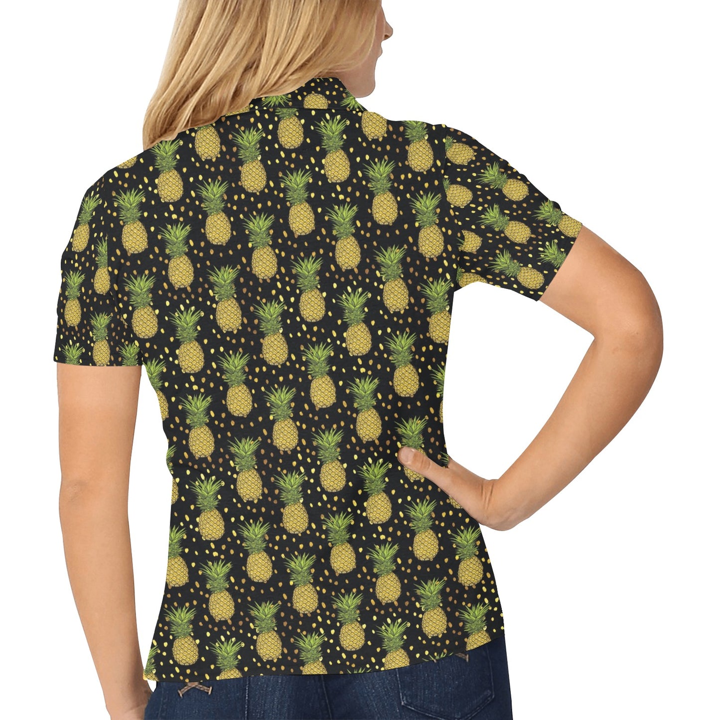 Pineapple Gold Dot Themed Print Women's Polo Shirt