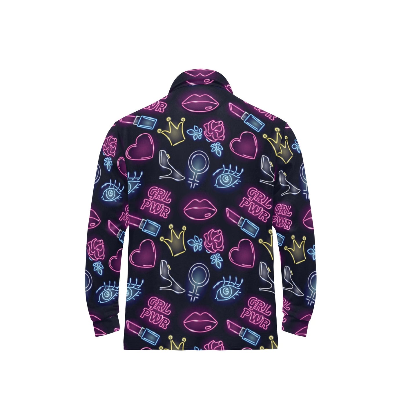 Lipstick Neon Pattern Print Design 02 Long Sleeve Polo Shirt For Men's