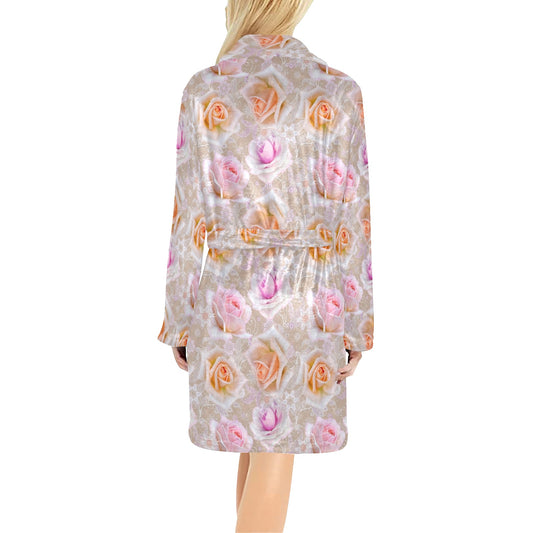 Rose Pattern Print Design RO011 Women's Fleece Robe