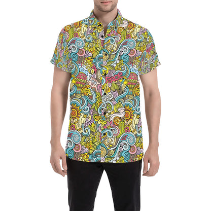 Hippie Print Design LKS301 Men Short Sleeve Button Up Shirt