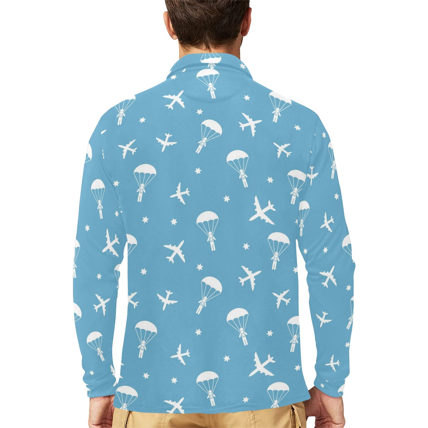 Skydiver Print Design LKS303 Long Sleeve Polo Shirt For Men's