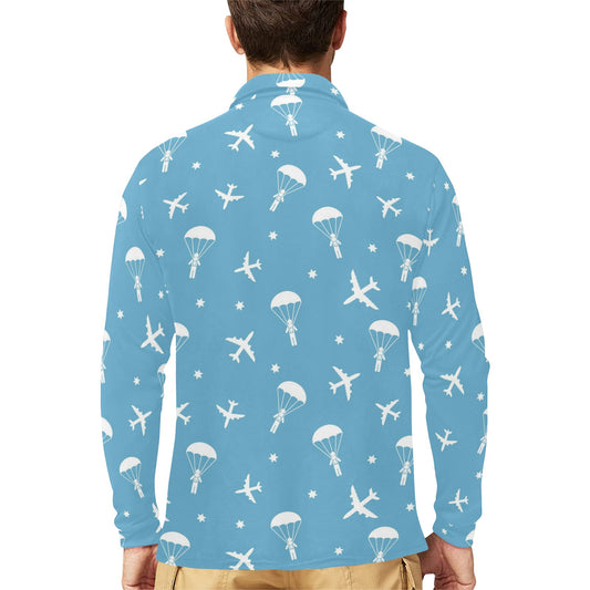 Skydiver Print Design LKS303 Long Sleeve Polo Shirt For Men's