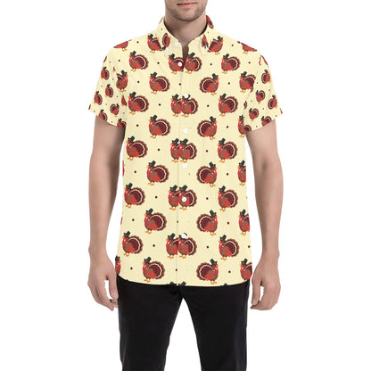 Thanksgiving Print Design LKS3010 Men Short Sleeve Button Up Shirt