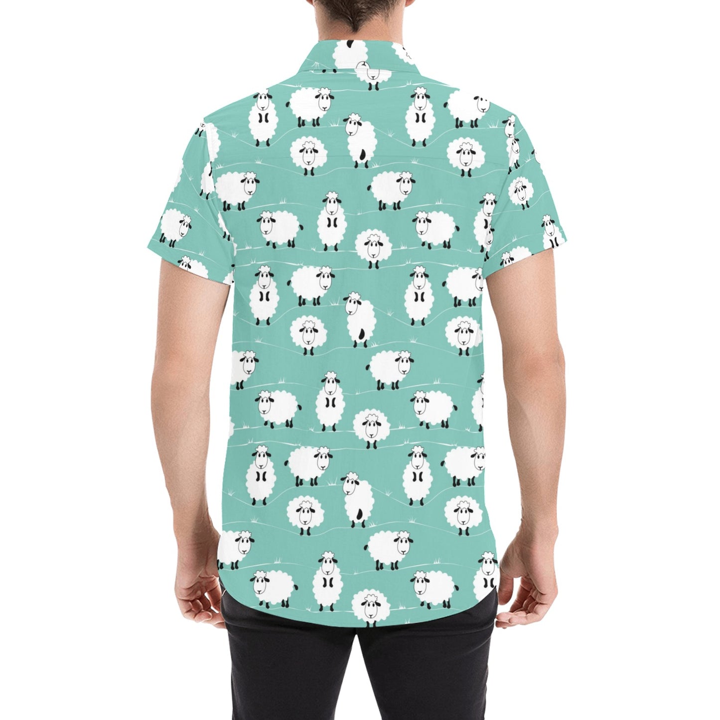 Sheep Print Design LKS404 Men Short Sleeve Button Up Shirt