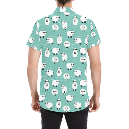 Sheep Print Design LKS404 Men Short Sleeve Button Up Shirt