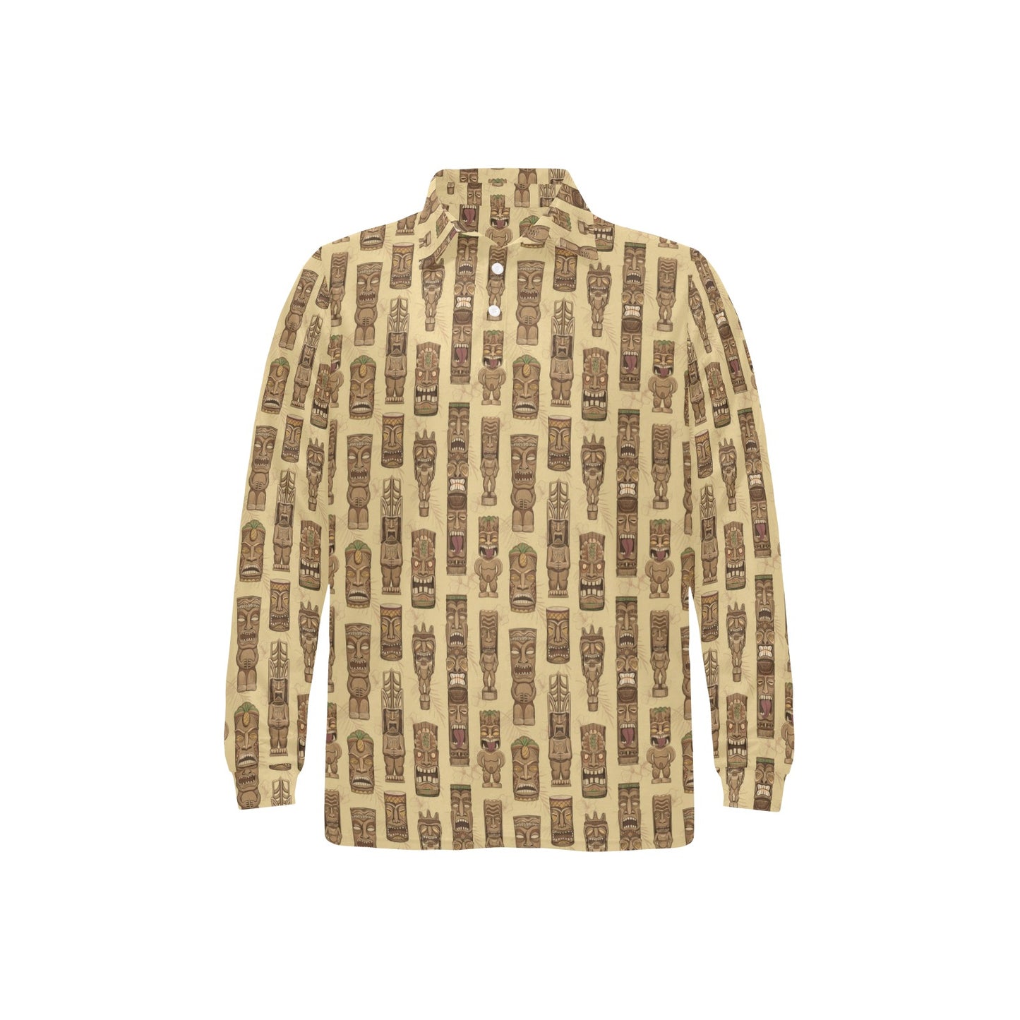 Totem Tiki Style Themed Design Long Sleeve Polo Shirt For Men's