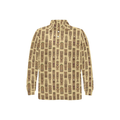 Totem Tiki Style Themed Design Long Sleeve Polo Shirt For Men's