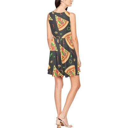 Pizza Pattern Print Design A02 Sleeveless Dress