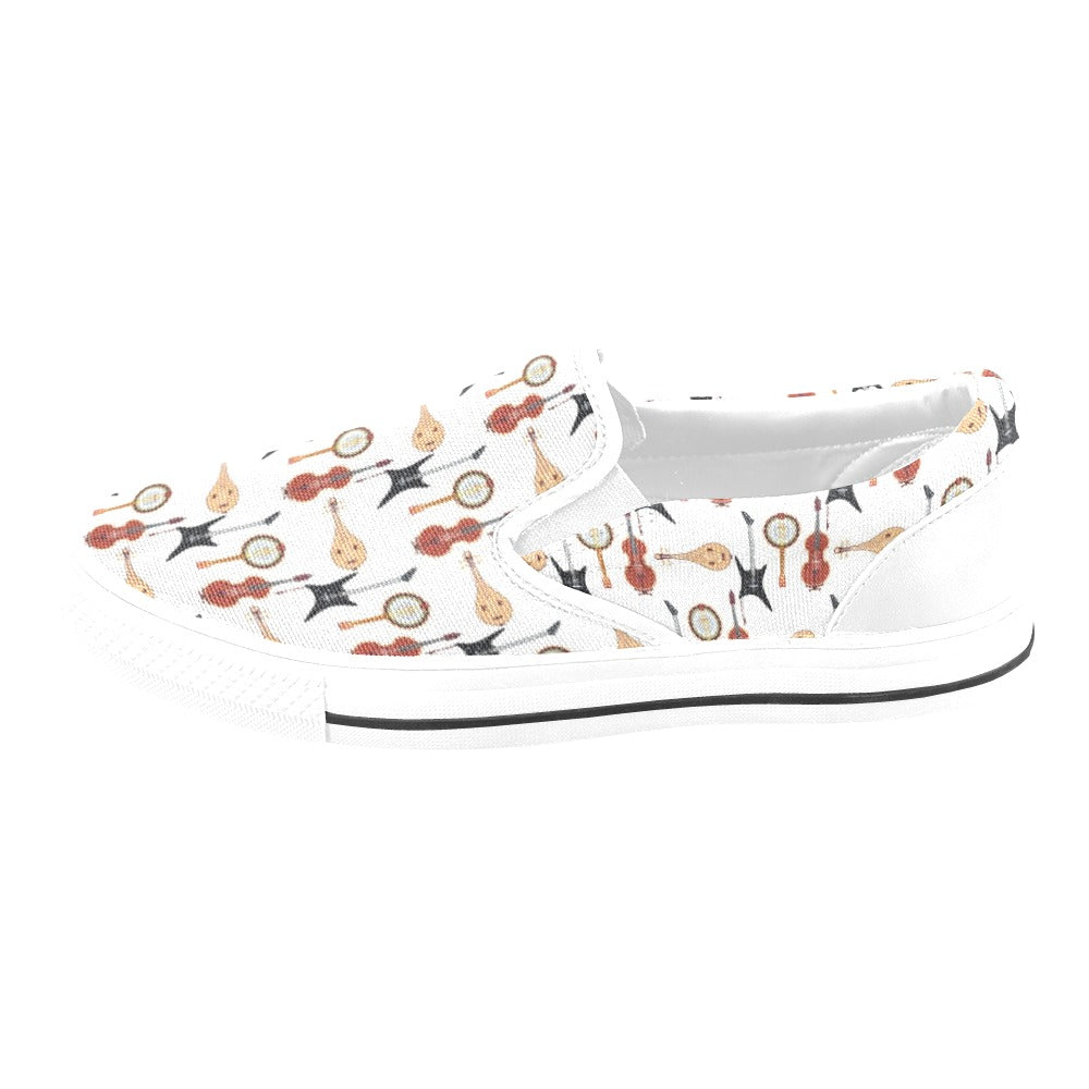 Banjo Print Design LKS403 White Slip Ons Canvas Women's Shoes