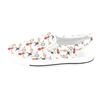 Banjo Print Design LKS403 White Slip Ons Canvas Women's Shoes