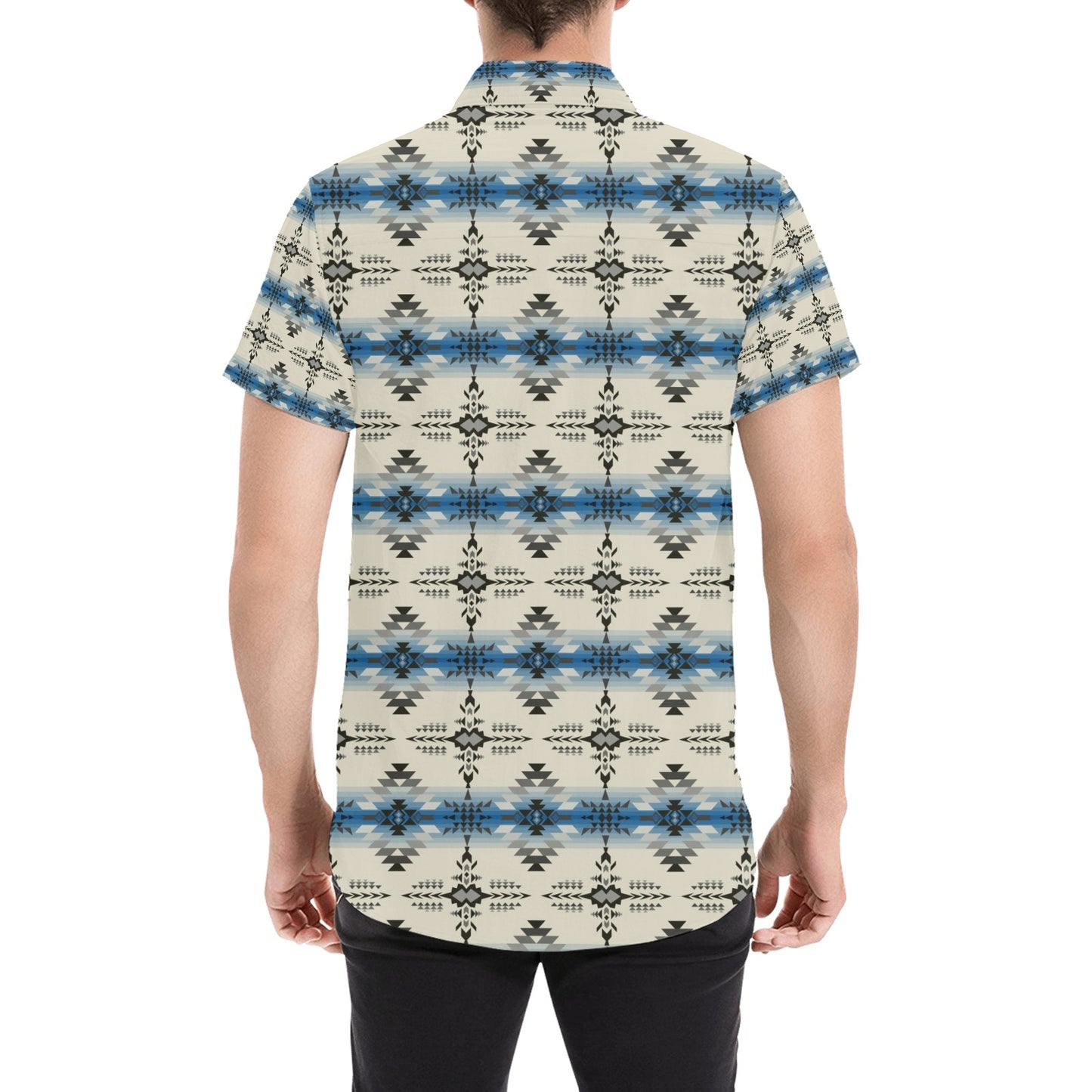 Southwest Pattern Print Design LKS304 Men Short Sleeve Button Up Shirt