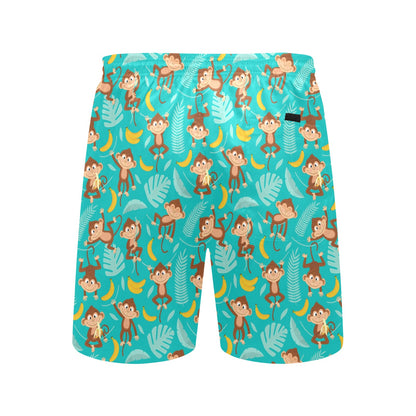 Monkey Happy Design Themed Print Men's Swim Trunks Beach Shorts