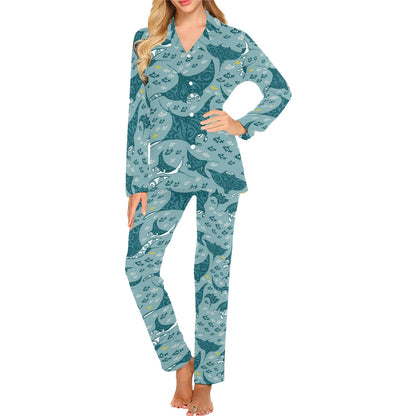 Manta Ray Tribal Pattern Print Design 03 Women's Long Pajama Set