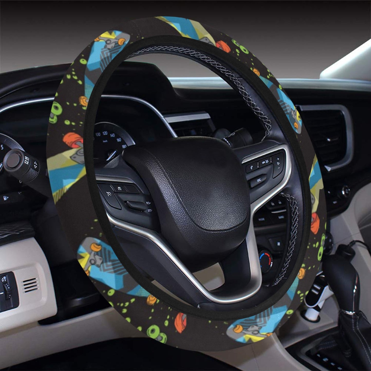 Skateboard Print Design LKS305 Steering Wheel Cover with Elastic Edge