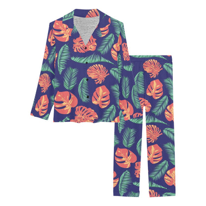 Palm Leaves Pattern Print Design PL011 Women's Long Pajama Set
