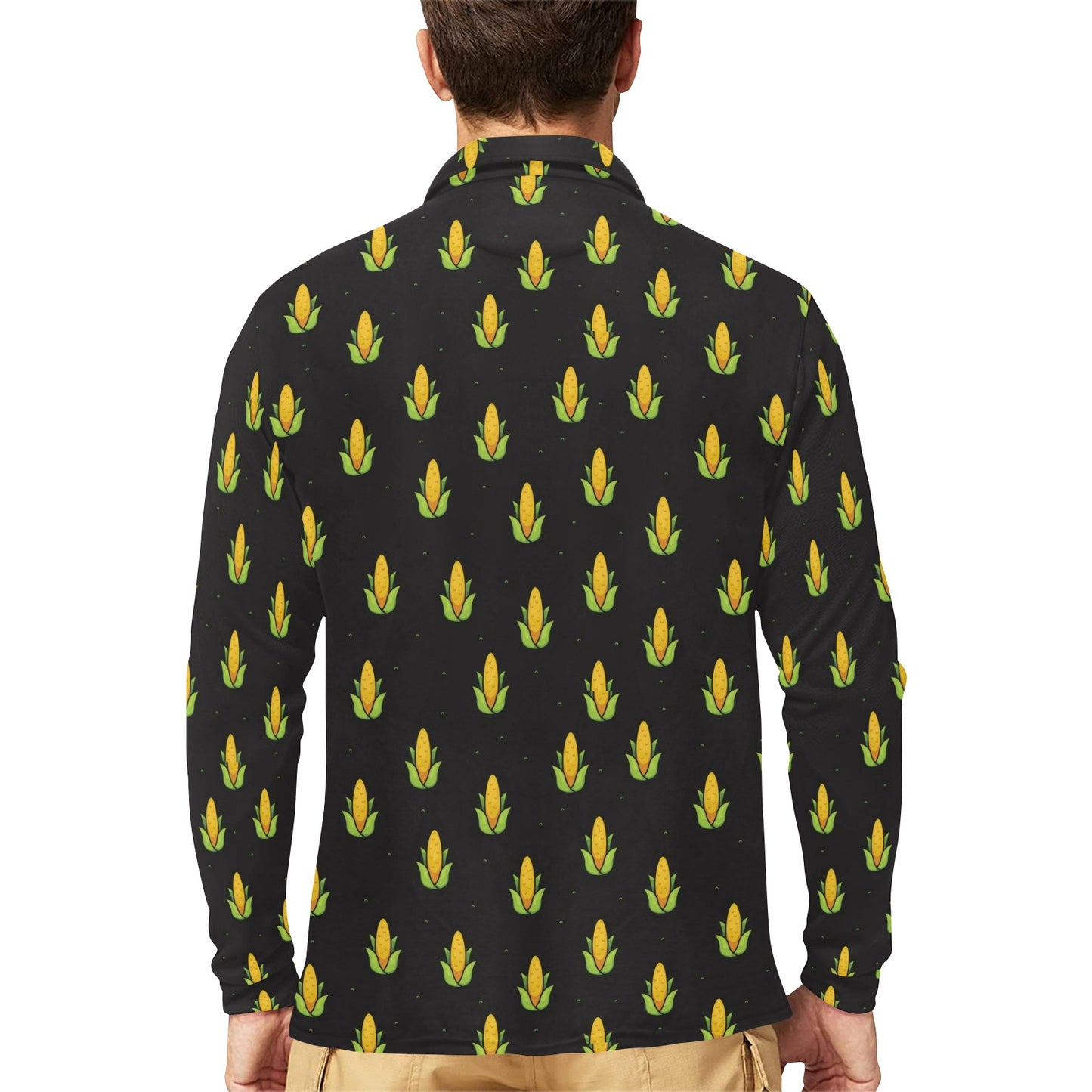Corn Pattern Print Design 04 Long Sleeve Polo Shirt For Men's