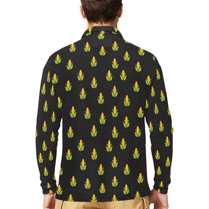 Corn Pattern Print Design 04 Long Sleeve Polo Shirt For Men's