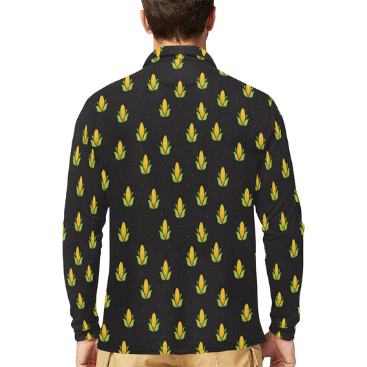 Corn Pattern Print Design 04 Long Sleeve Polo Shirt For Men's