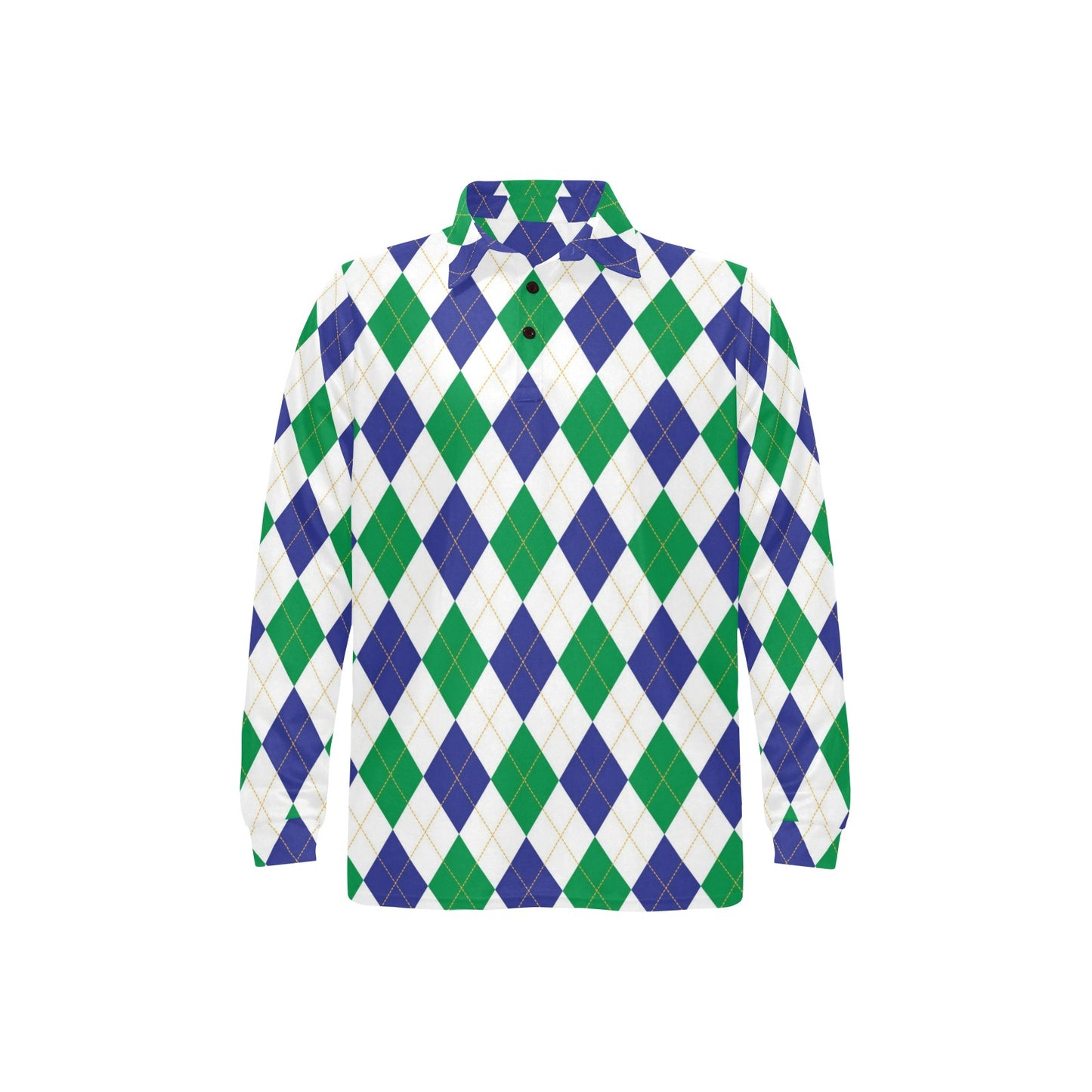Argyle Green Blue Pattern Print Design 03 Long Sleeve Polo Shirt For Men's